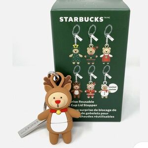 Starbucks  Limited Edition 2025  Reindeer Bear Keychain  and hot cup lid stopper